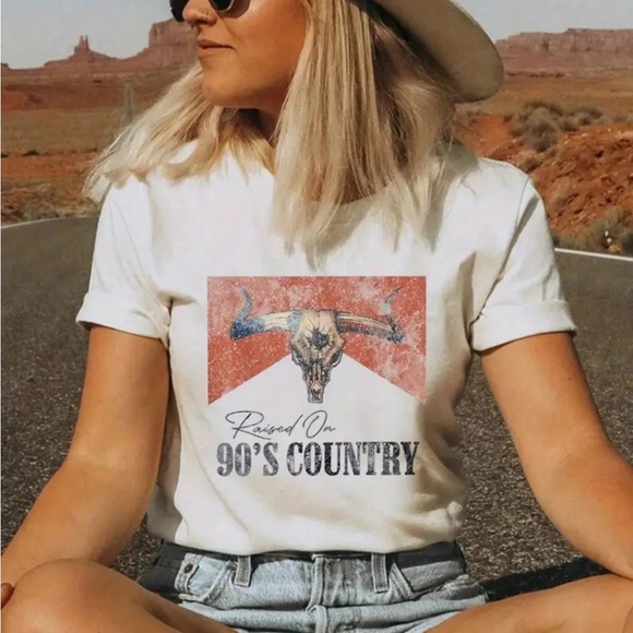 zuni Tops - New Women's Raised on 90s Country - Boho T-Shirt